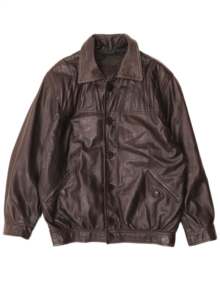 VINTAGE Veste en cuir homme UK 40 Grand cuir noir