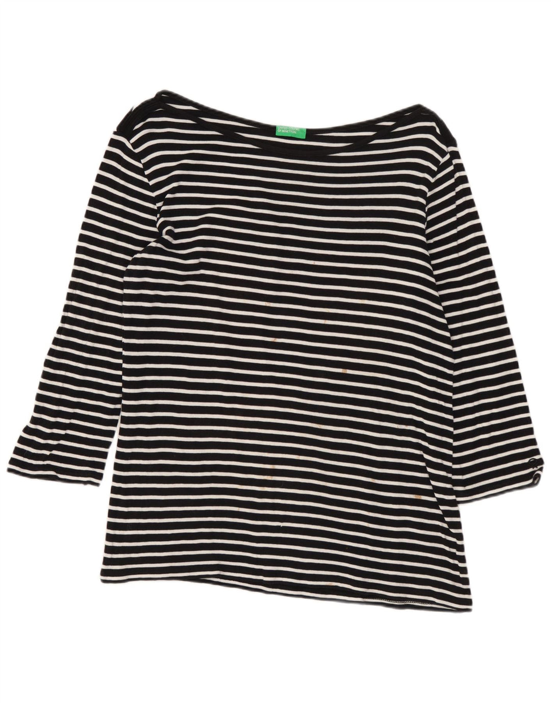 Benetton Haut Femme Manches 3/4 UK 12 Moyen Noir Rayé Nautique