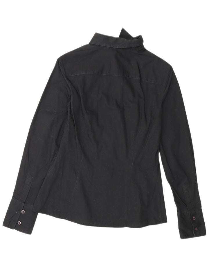 BENETTON Chemise Femme UK 10 Petit Coton Noir