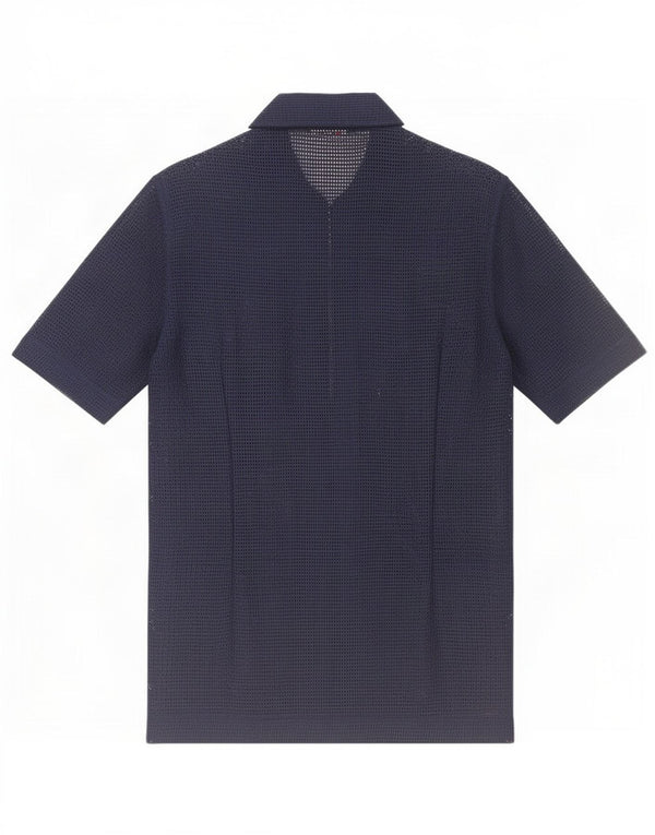 vintage Mens Voir à travers la chemise à manches courtes Petit Bleu Marine