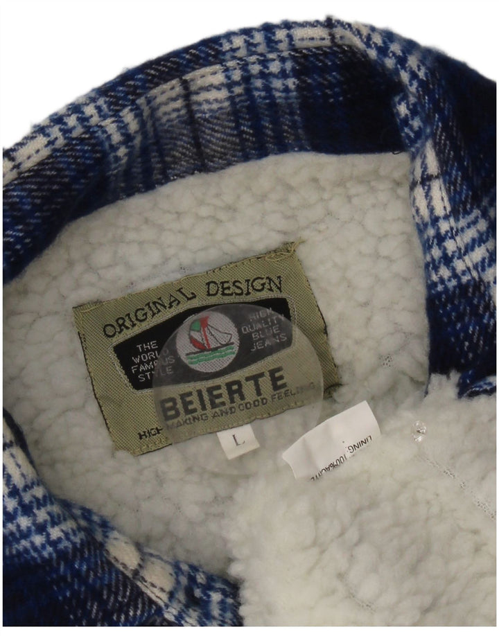 vintage Mens Lumberjack Flanelle Chemise Grand Bleu Check Acrylique