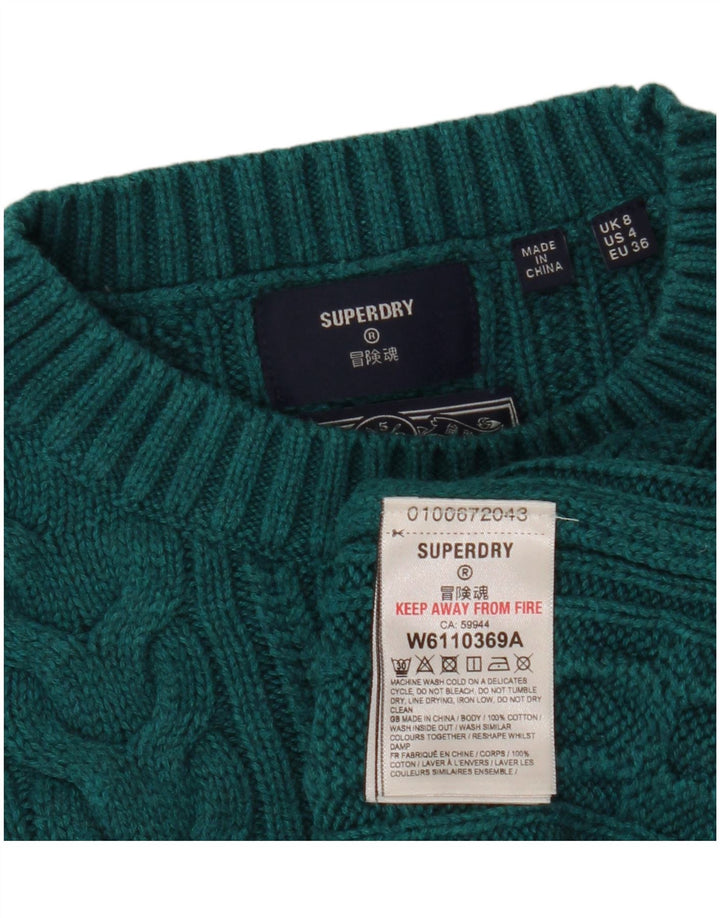 SUPERDRY Pull court surdimensionné à col rond pour femme UK 8 Petit Vert