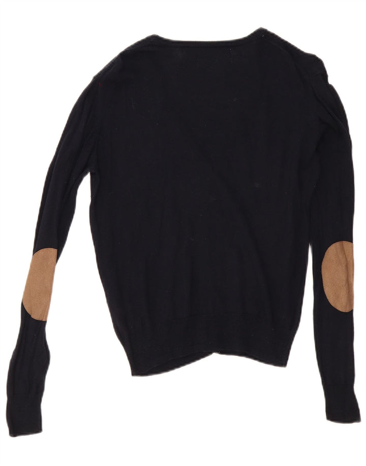 Zara Femme Cardigan Pull UK 12 Moyen Bleu Marine Coton