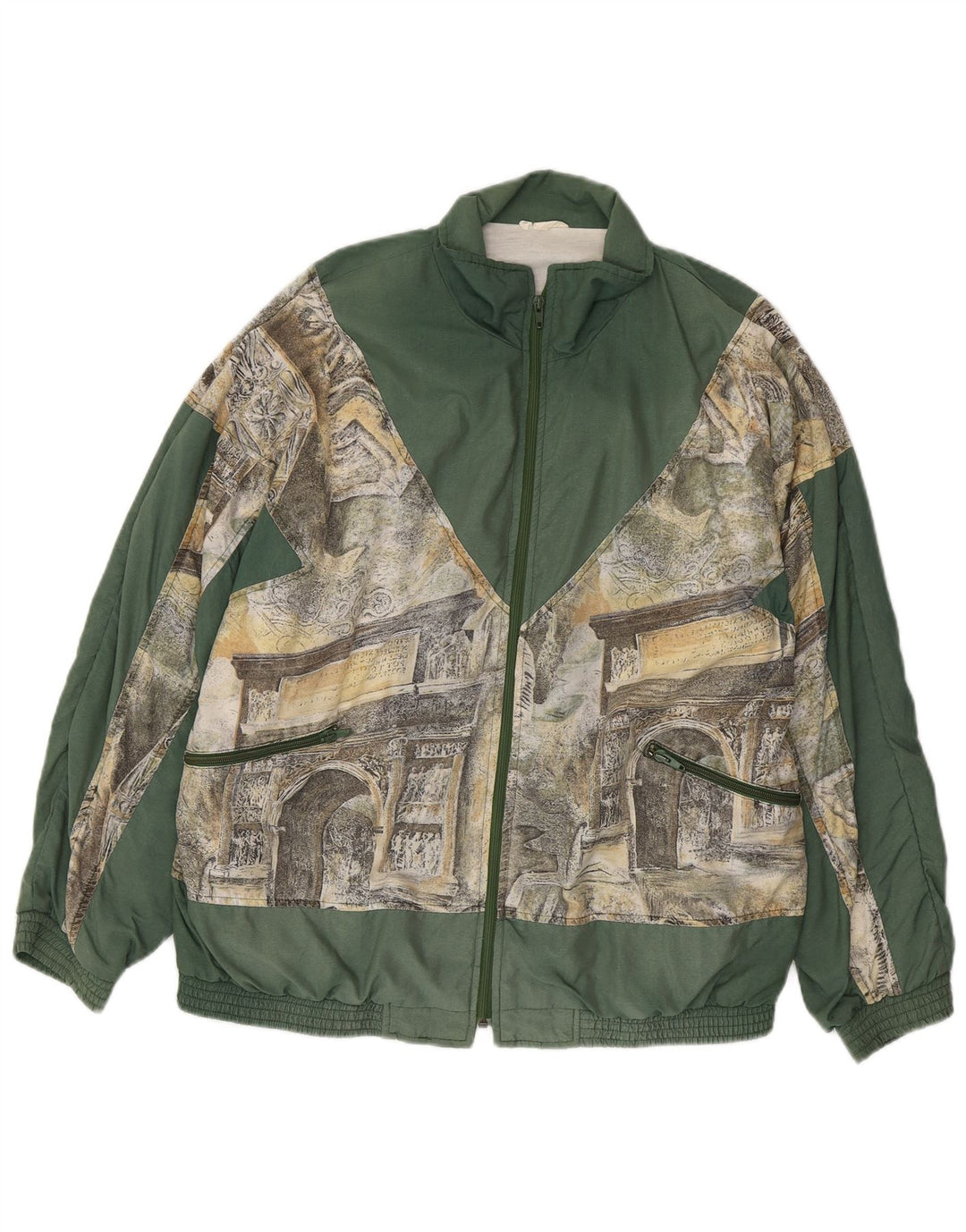 VINTAGE Veste de survêtement graphique coupe ample pour homme Petit Kaki Polyamide
