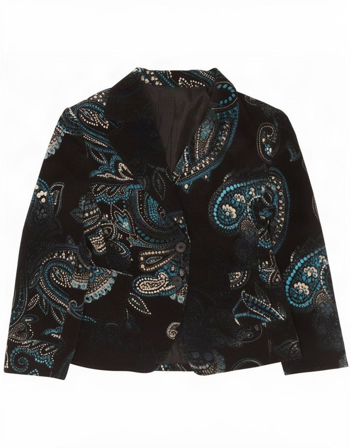 vintage Femme 2 Bouton Blazer Veste IT 48 XL Bleu Marine Paisley Coton