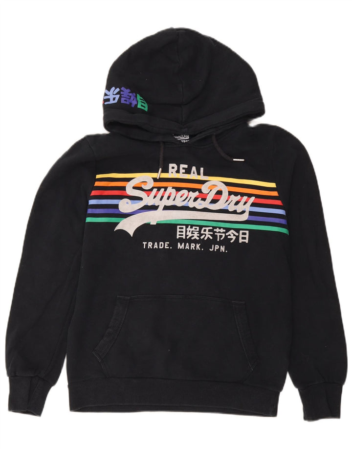Superdry Pull à capuche graphique pour femme UK 14 Large Noir Coton