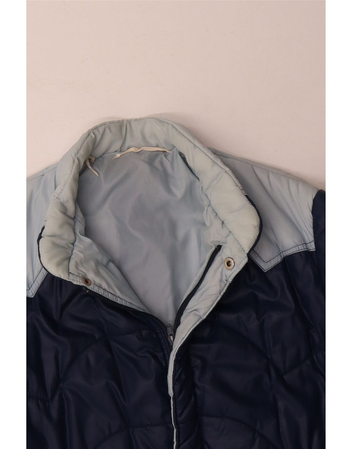 veste rembourrée homme vintage UK 40 Grand Bleu Marine Colourblock Polyamide