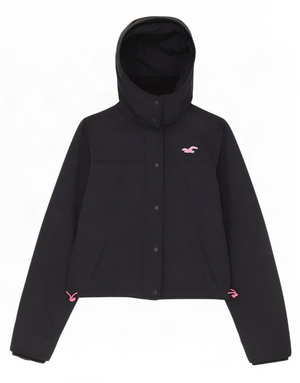 Hollister Veste de pluie à capuche pour femme UK 14 Medium Navy Blue Nylon