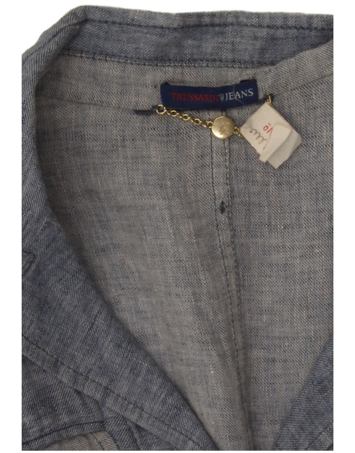 Trussardi Jeans Veste blazer en jean à 3 boutons pour femme UK 10 Small Bleu