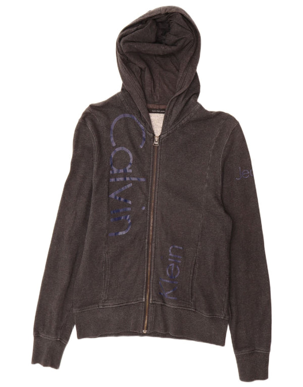 Calvin Klein Jeans Pull à capuche zippé graphique pour homme Petit coton gris