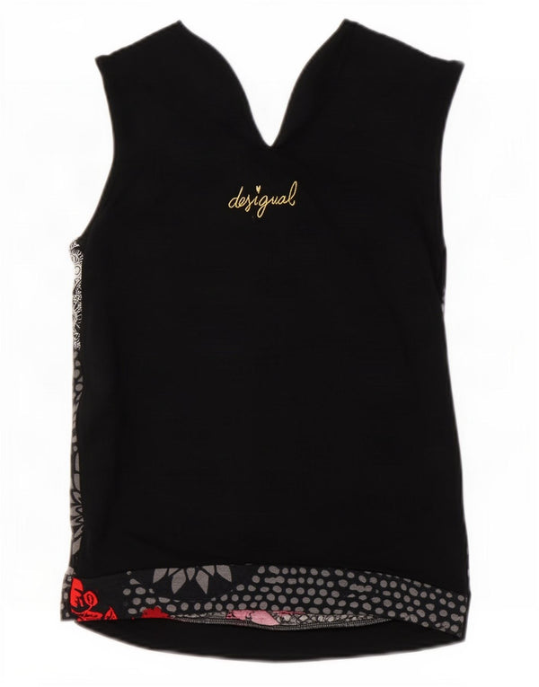 Desigual Chemisier sans manches pour femme UK 42 Medium Noir Floral