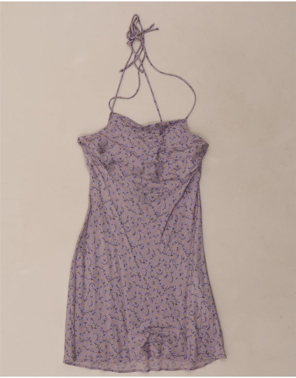 Zara Femme Mini Robe Halter UK 6 XS Violet Floral Viscose