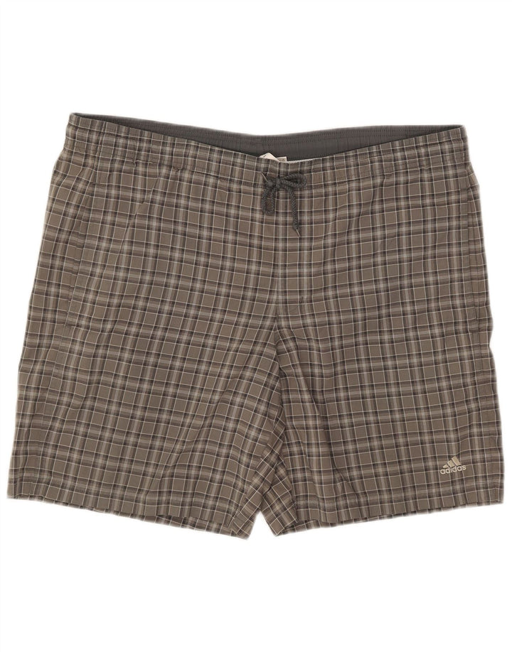 Adidas Short de bain pour homme en polyester à carreaux gris
