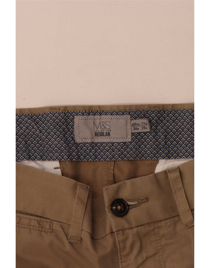 Marks & Spencer Pantalon Chino Regular Homme W34 L29 Coton Beige