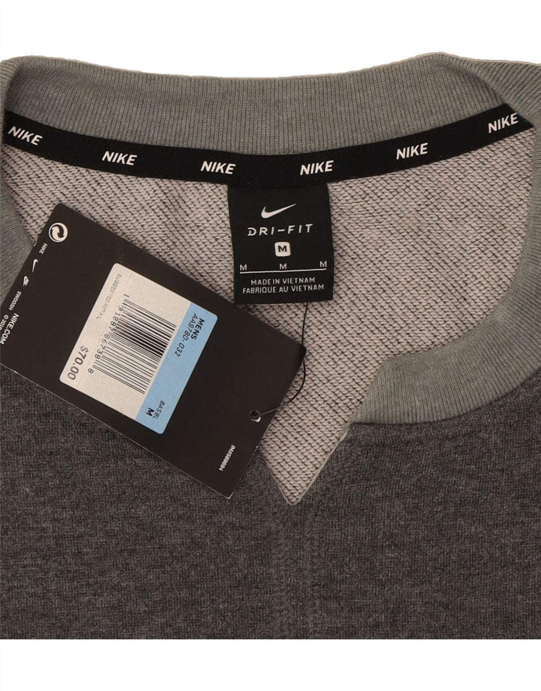 NIKE Mens Dri Fit 3/4 Sleeve Sweatshirt Jumper Medium Grey Polyester Vintage Nike and Second-Hand Nike from Messina Hembry 