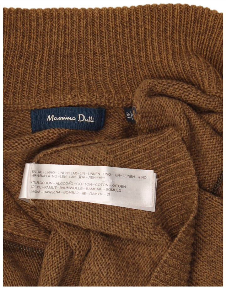 Massimo Dutti Pull à col zippé pour homme en lin marron Taille L
