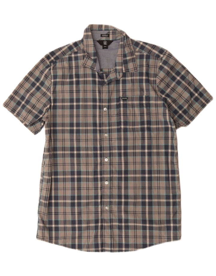 Volcom Chemise à manches courtes pour hommes, coupe moderne, grand coton à carreaux gris