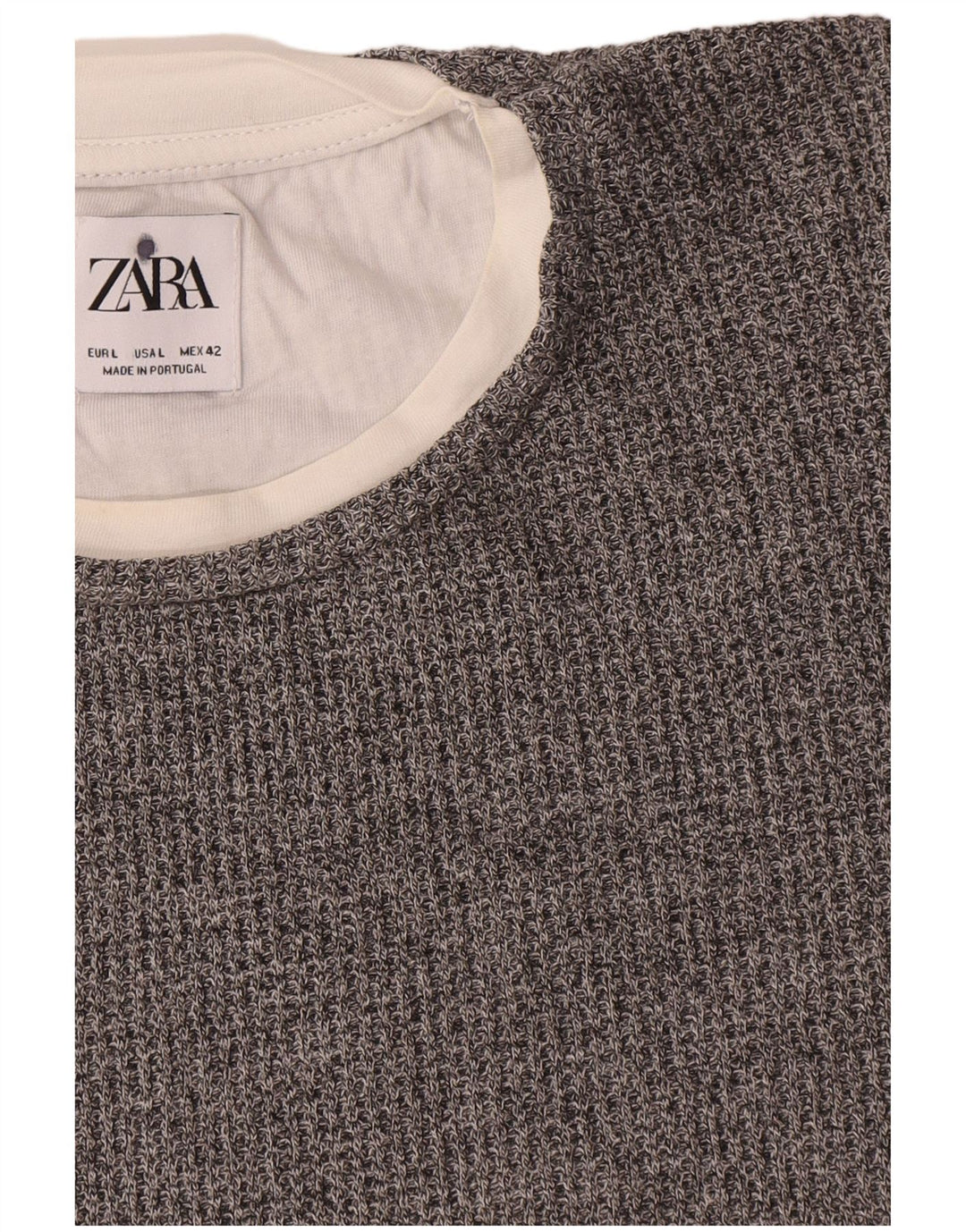 Zara Pull à col rond pour homme en coton gris Large