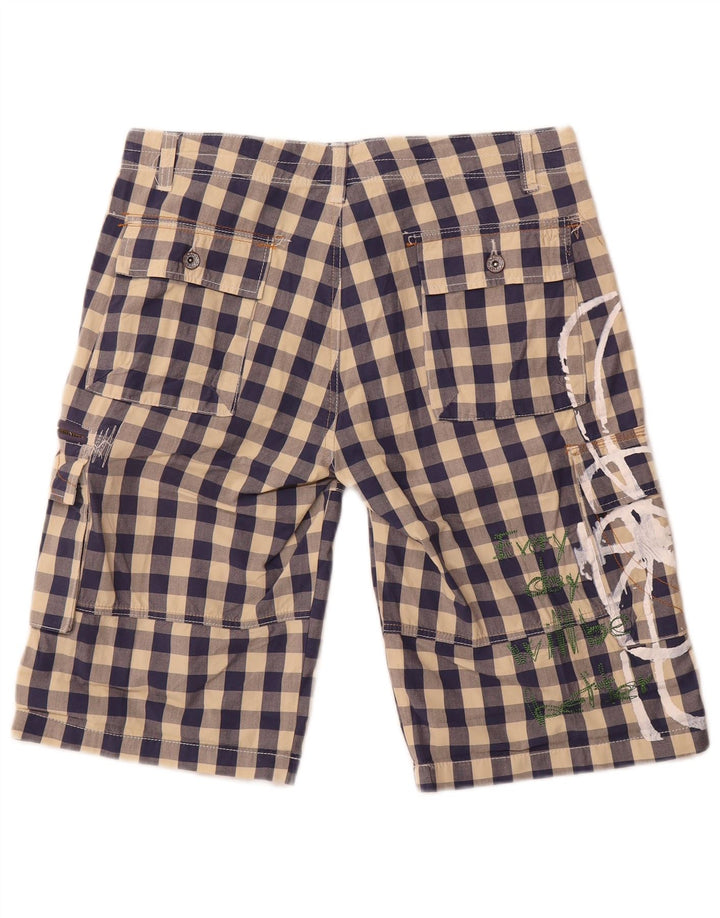 Desigual Short cargo graphique pour femme EU 42 Large W34 Bleu marine Vichy