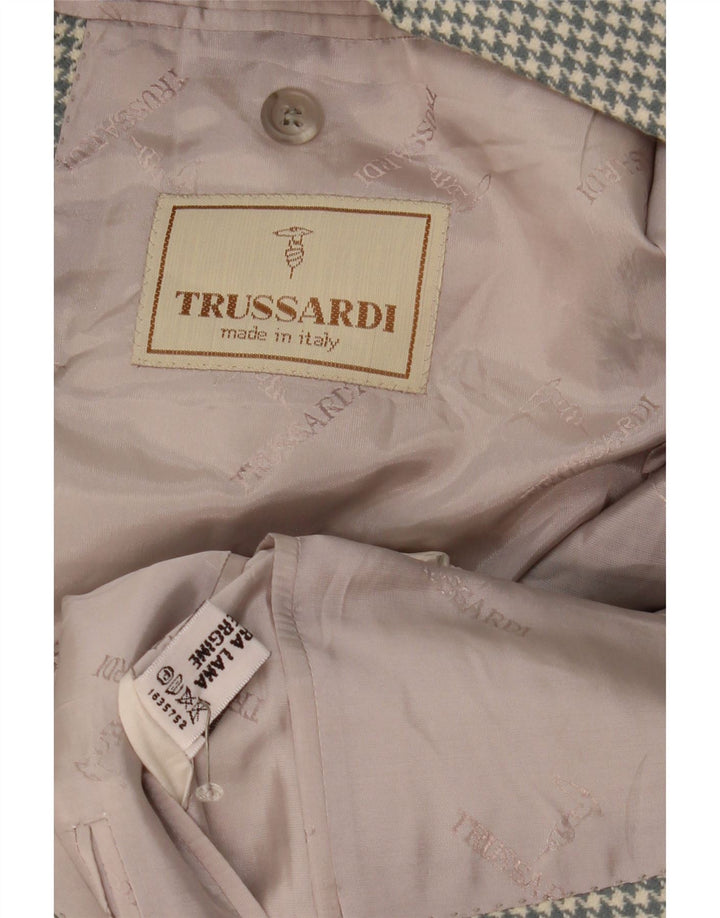 Trussardi Veste Blazer 2 Boutons Homme UK 40 Large Gris Pied-de-Poule Laine