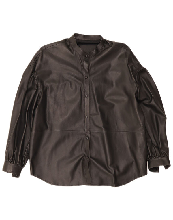 Massimo Dutti Chemise en cuir surdimensionnée pour femme UK 6 XS Cuir noir
