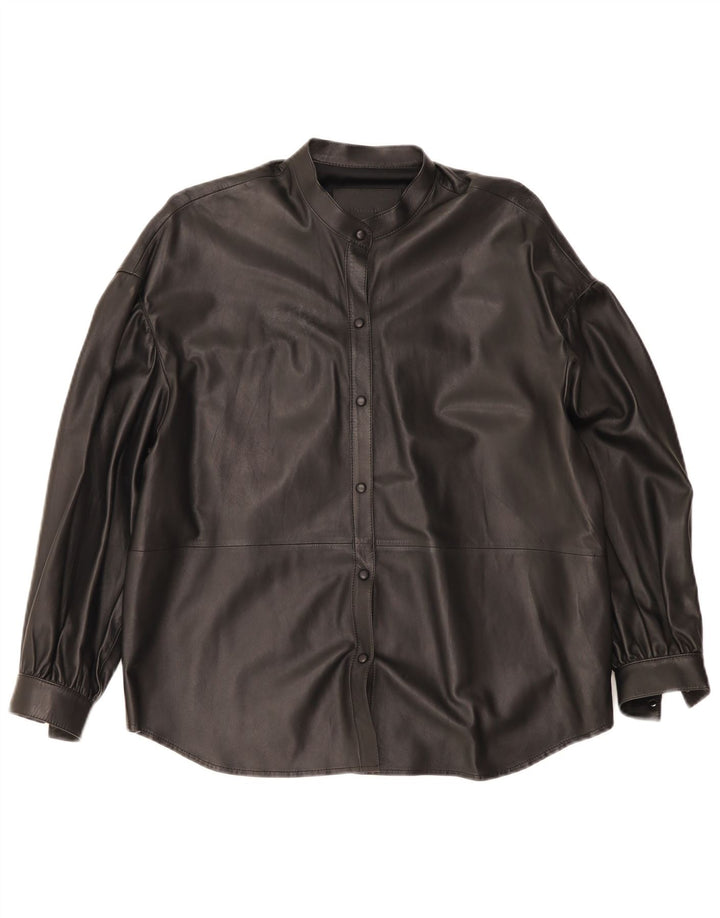 Massimo Dutti Chemise en cuir surdimensionnée pour femme UK 6 XS Cuir noir