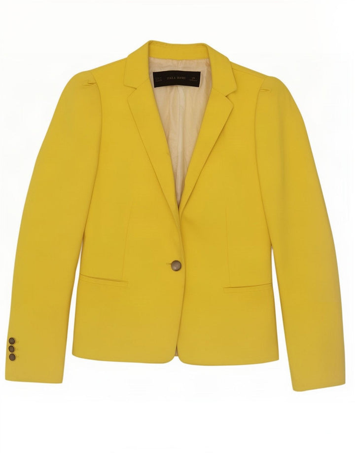 Zara Femme 1 Bouton Blazer Veste UK 10 Petit Jaune Polyester