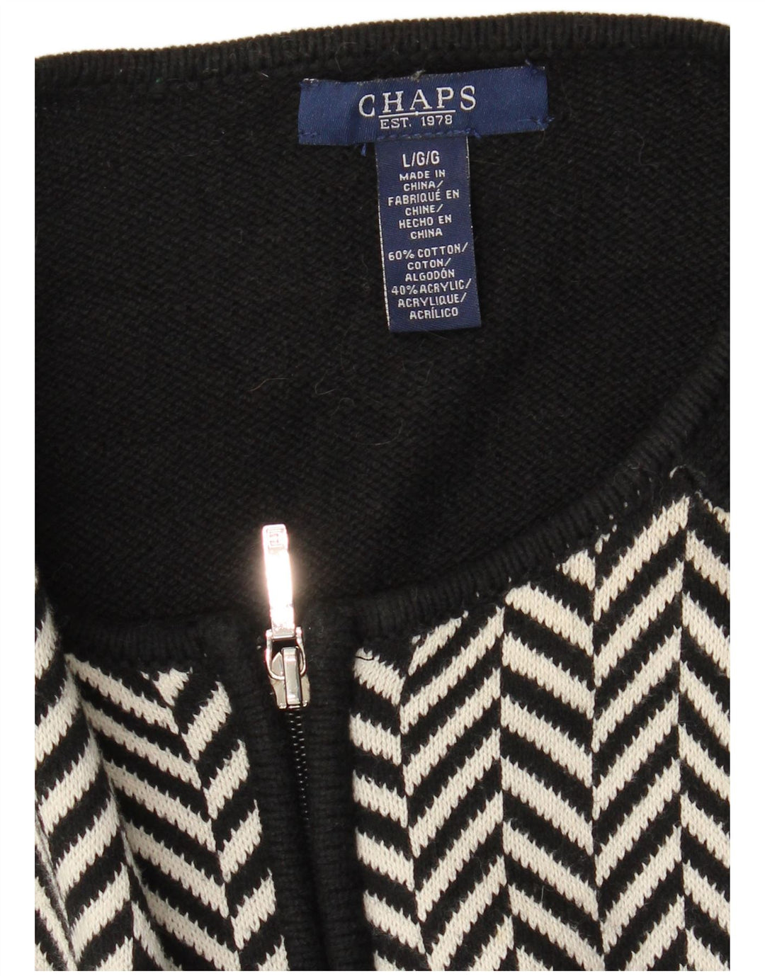 CHAPS Pull Cardigan Femme UK 14 Grand Coton à Chevrons Noir
