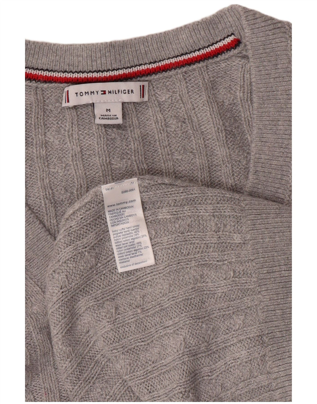 TOMMY HILFIGER Pull col en V pour femme UK 12 Nylon gris moyen