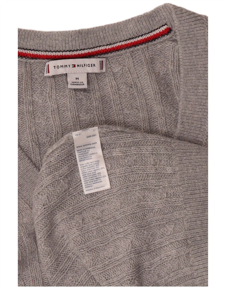 TOMMY HILFIGER Pull col en V pour femme UK 12 Nylon gris moyen