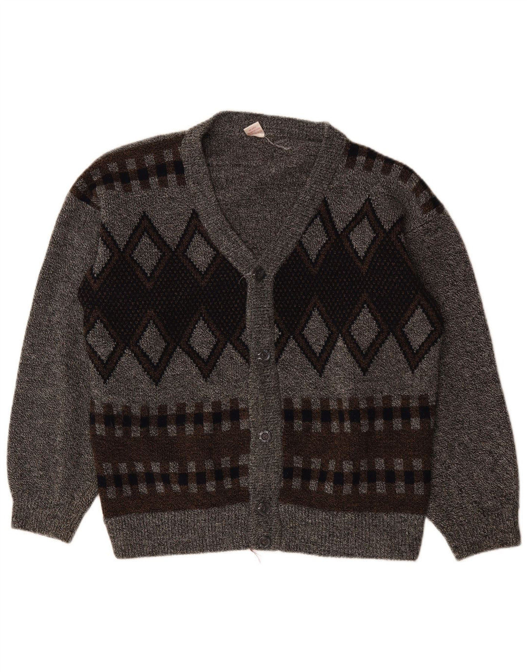 VINTAGE Pull Cardigan Homme 2XL Gris Argyle/Diamant Acrylique