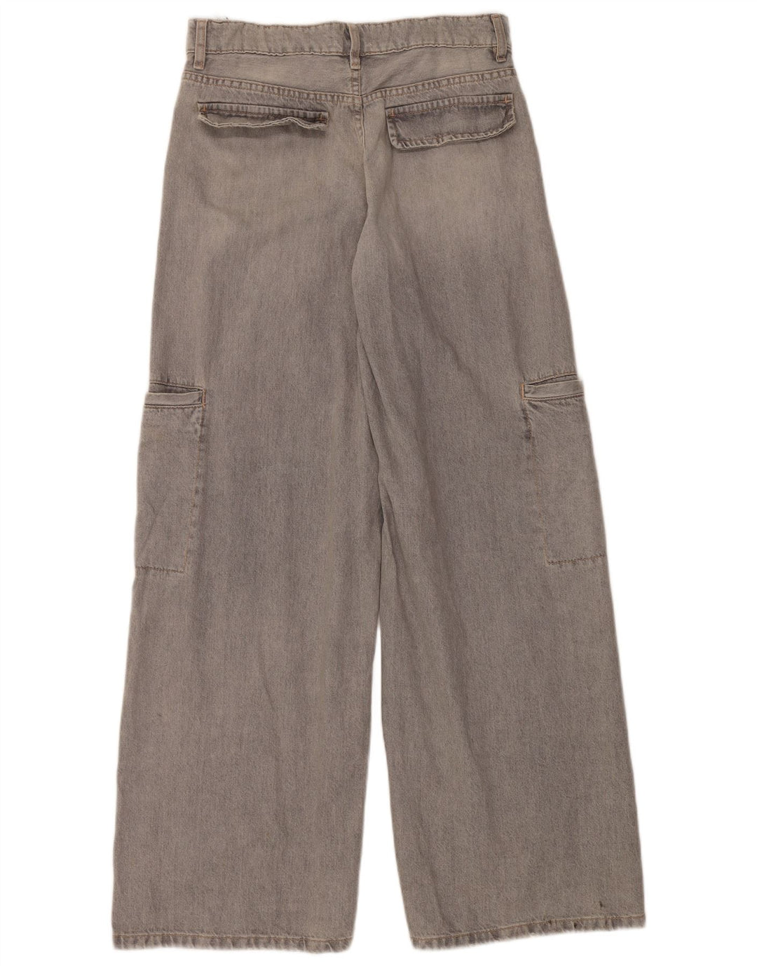 ZARA Jean cargo à jambe large pour femme EU 40 Medium W30 L34 Gris Coton