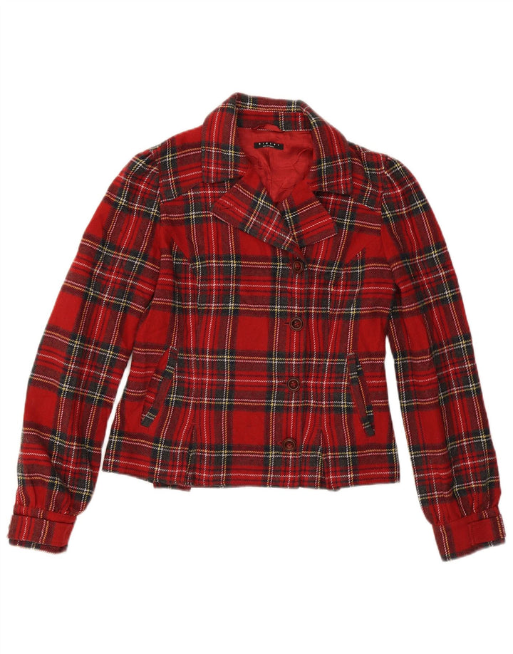SISLEY Veste Blazer 4 Boutons Femme IT 42 Acrylique à Carreaux Rouge Moyen