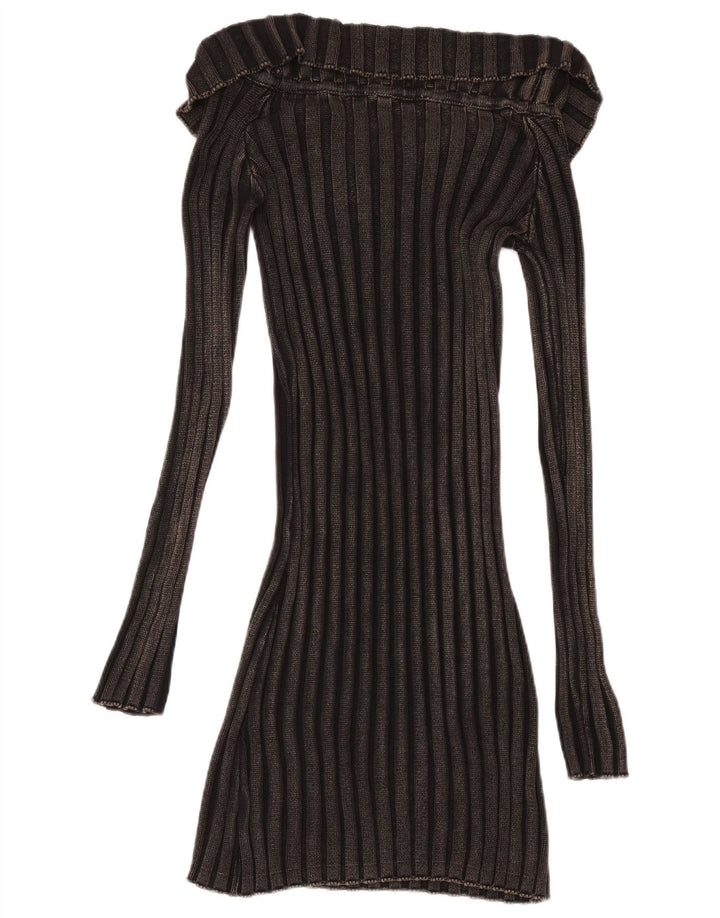 ZARA Robe pull à manches longues pour femme UK 14 Large Noir Coton