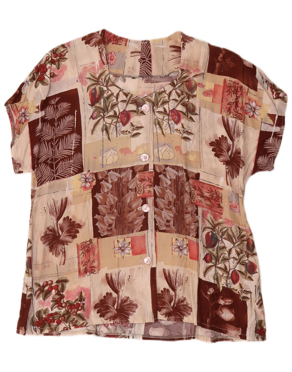 vintage Femme Chemise À Manches Courtes Blouse UK 16 Grand Floral Multicolore