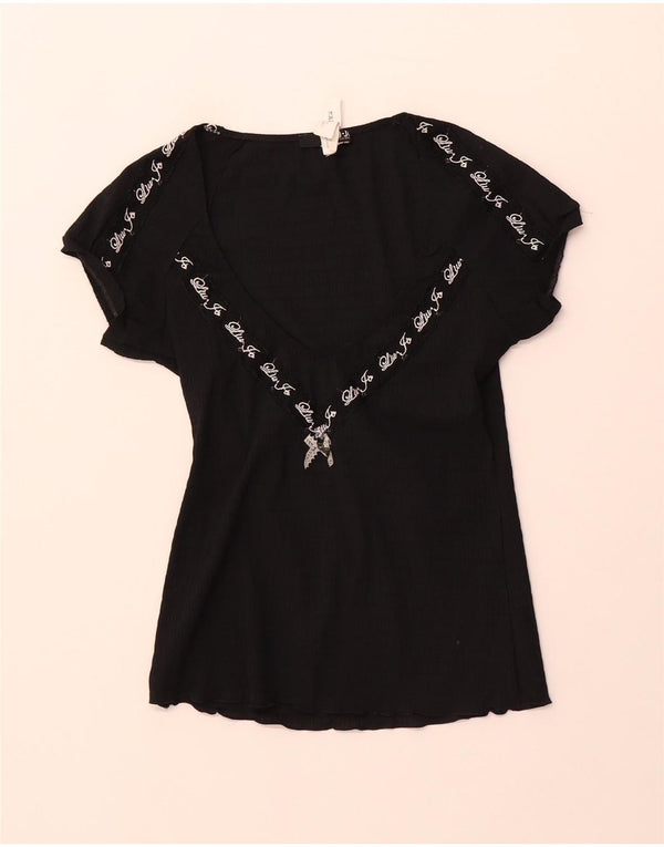 Liu Jo Femme Blouse Graphique Top UK 4 XS Noir Polyester