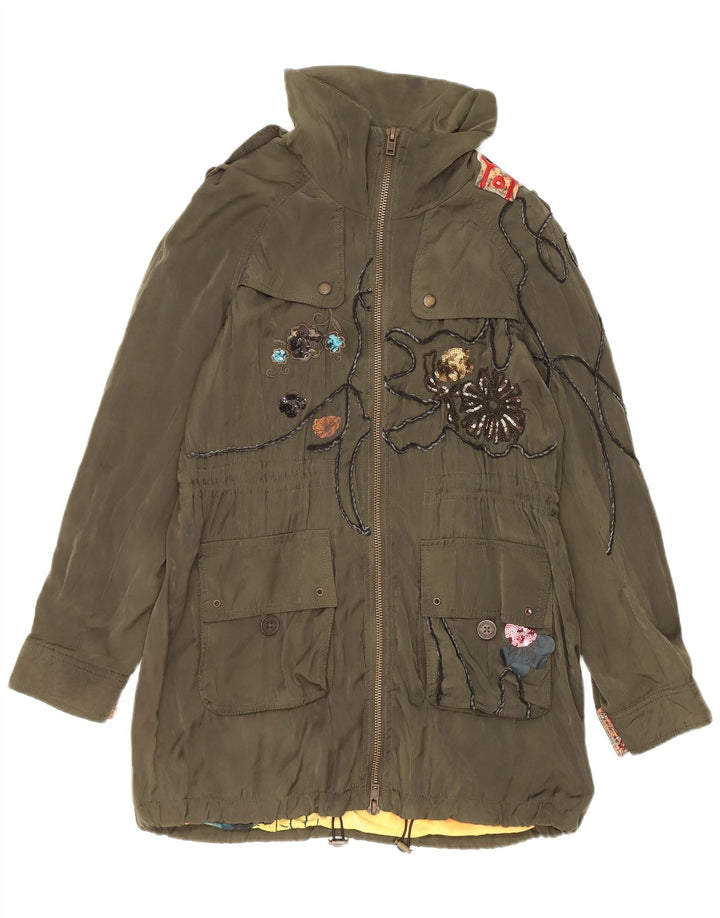 Desigual Veste Parka Graphique Militaire Femme EU 38 Vert Moyen Floral