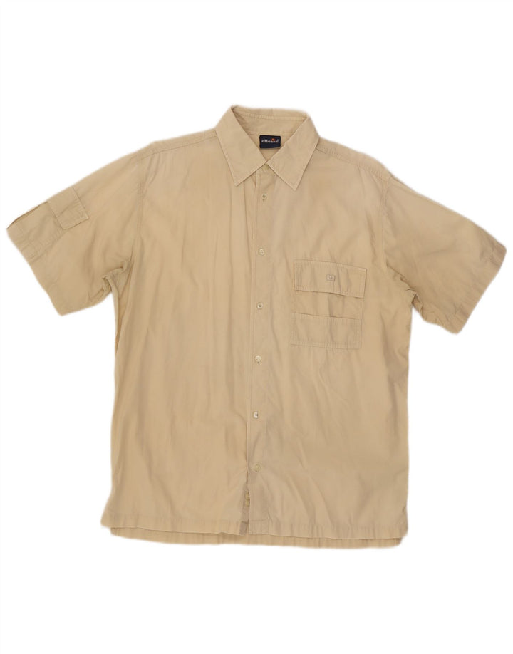 Ellesse Chemise à manches courtes pour hommes Large Beige Coton