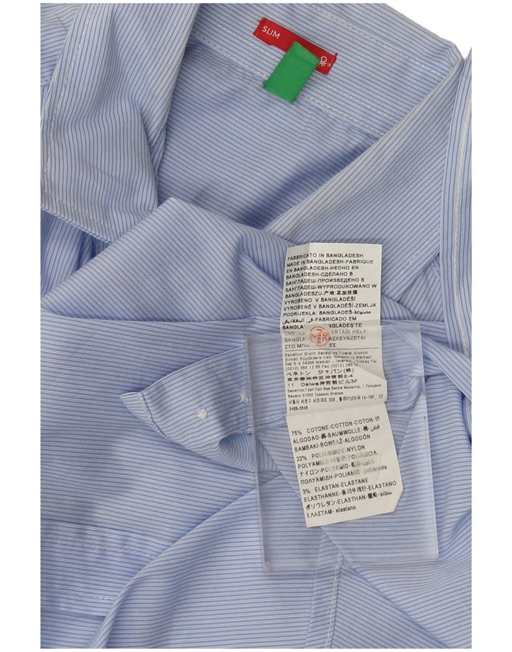 Benetton Chemise Slim En Coton À Fines Rayures Bleu Petit