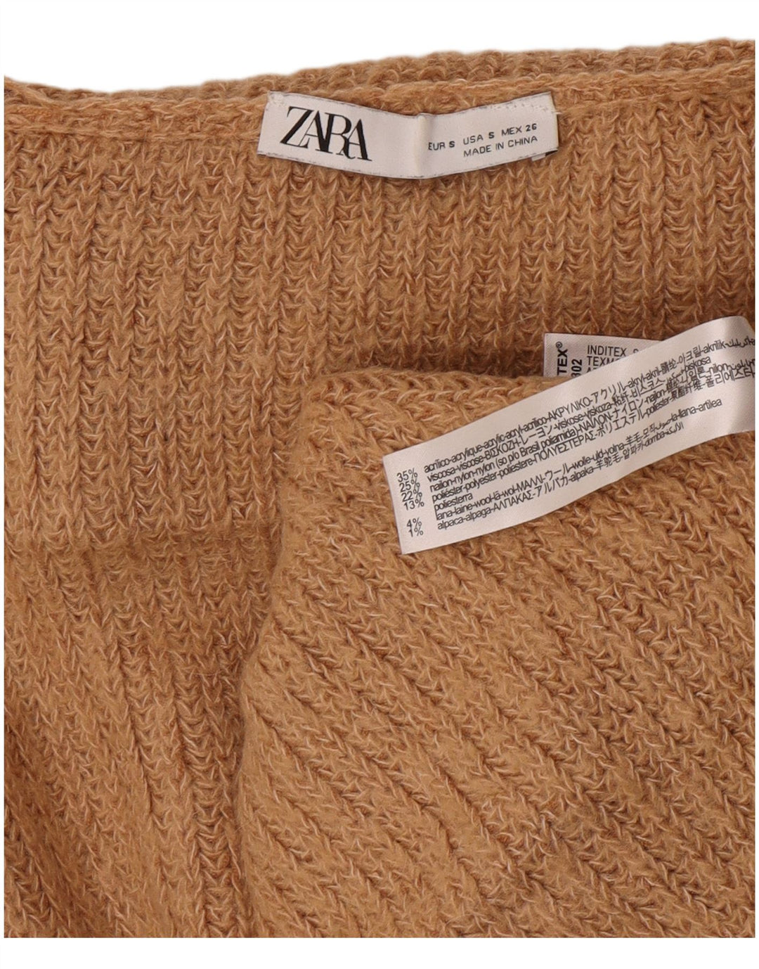 Zara Pull surdimensionné à col roulé pour femme UK 10 Petit Acrylique Beige