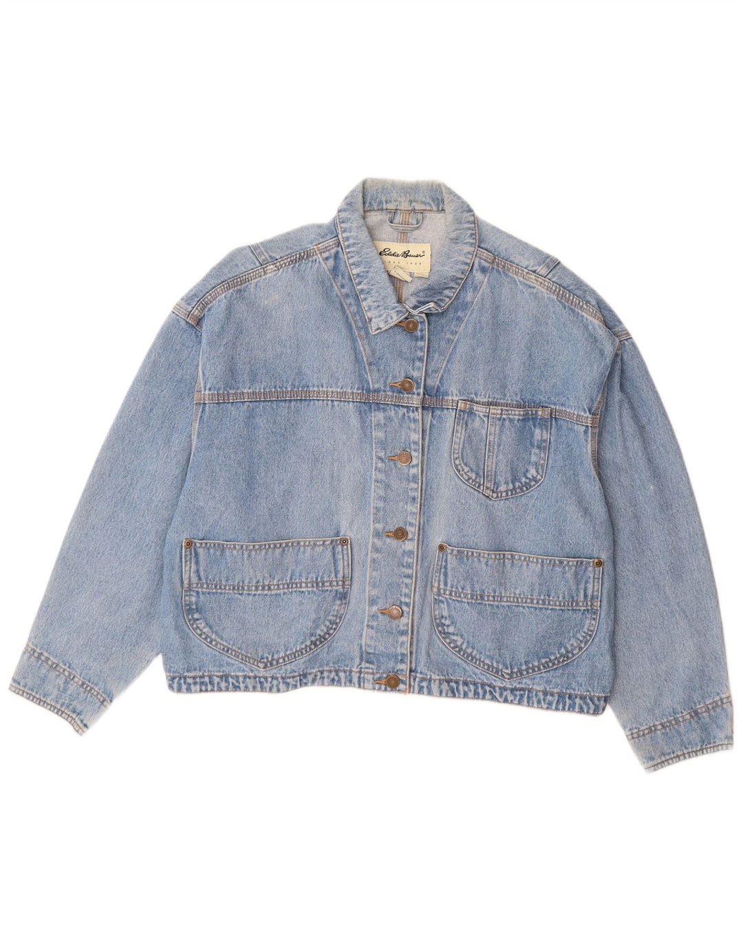EDDIE BAUER Veste en jean surdimensionnée pour femme UK 14 Bleu moyen Coton
