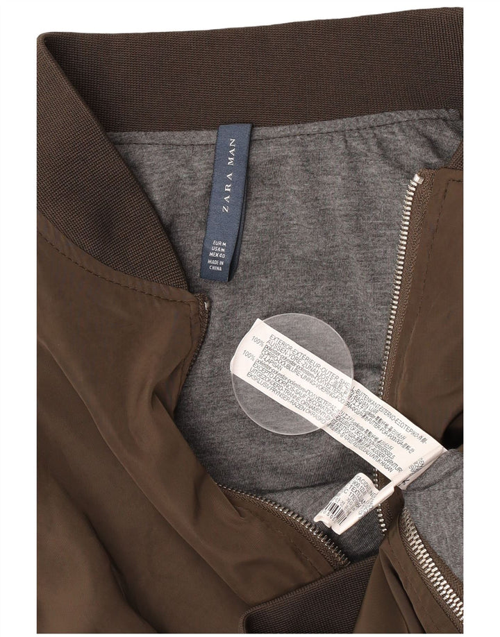 ZARA Veste Bomber Homme UK 38 Marron Moyen Polyester