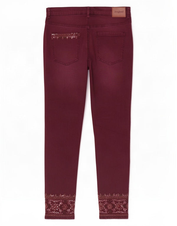 Desigual Jean skinny pour femme EU 42 Large W32 L27 Coton fleuri bordeaux