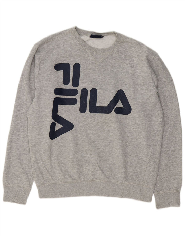 Fila Homme Graphic Sweatshirt Jumper Large Gris Moucheté Coton