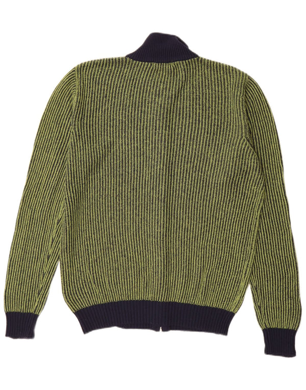 vintage Mens Cardigan Pull Grande Viscose Rayée Verte