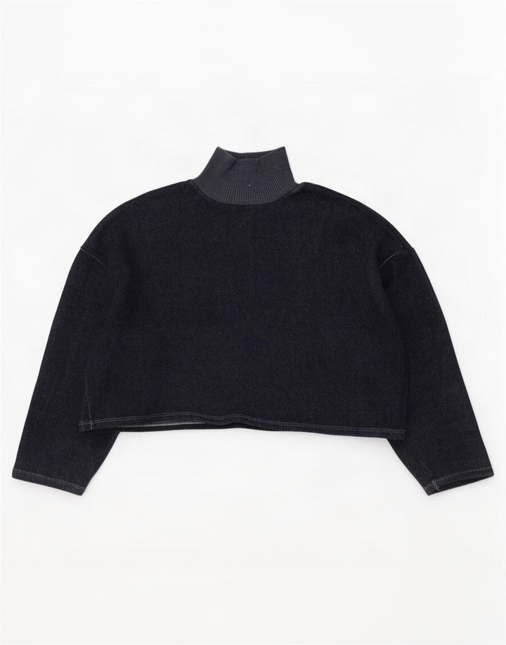Zara Womens Crop Oversize Top Manches Longues UK 14 Bleu Marine Moyen