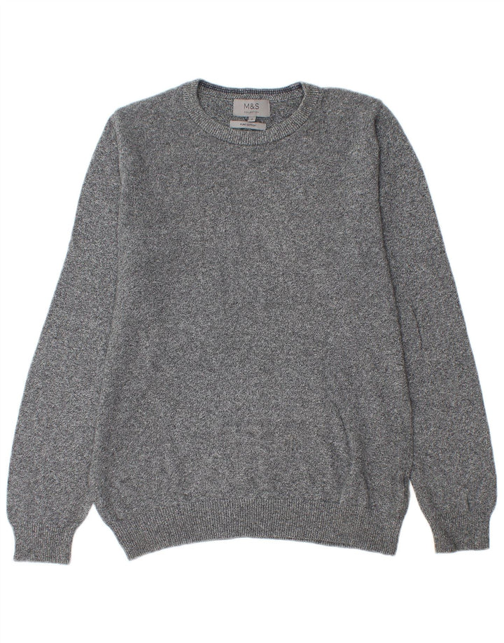 Marks & Spencer Pull à col rond pour homme en coton moucheté gris petit