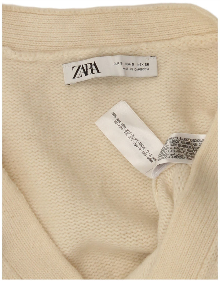 Zara Womens Crop Oversize Cardigan Pull UK 10 Petite laine blanc cassé