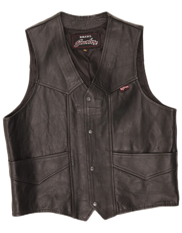 Gilet en cuir de motard vintage pour hommes 3XL noir