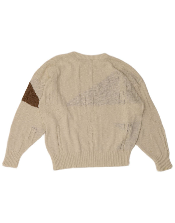 Pull vintage à col rond pour filles 13-14 ans en coton géométrique blanc